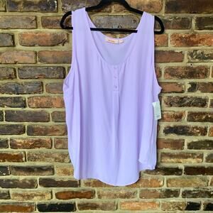 NWT Evri Lilac Purple Sleeveless Quarter Button Tank Top Women's Size 2X